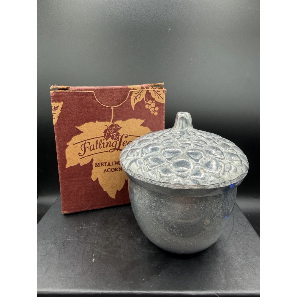🍂🐿️ Longaberger Falling Leaves Metalware Acorn Dish/Bowl Used 🍁✨